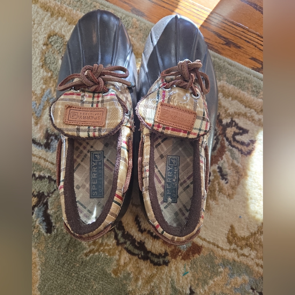 Sperry Womens Plaid Duck Boots - Brown and Black